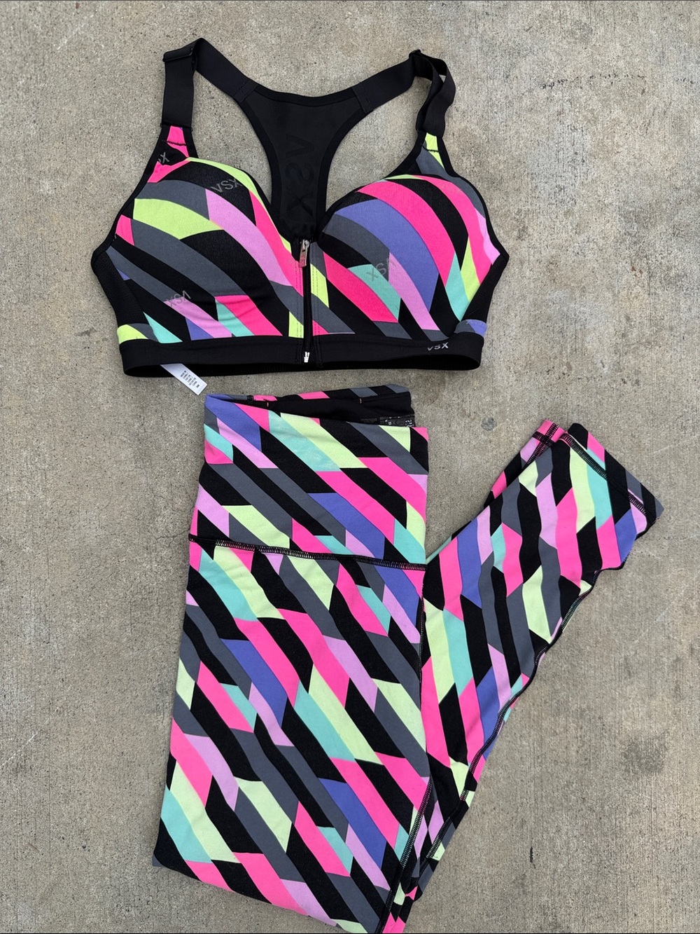 Victoria's Secret Neon Stripe Zip-Front Sports Bra & Leggings